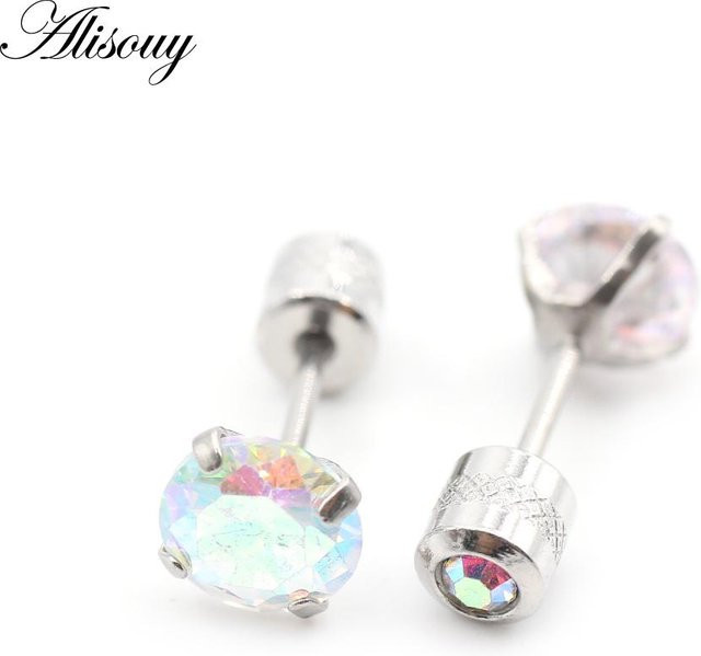 Alisouy Ohrstecker Edelstahl, Zirkonia, Weiß, Unisex - Bild 1