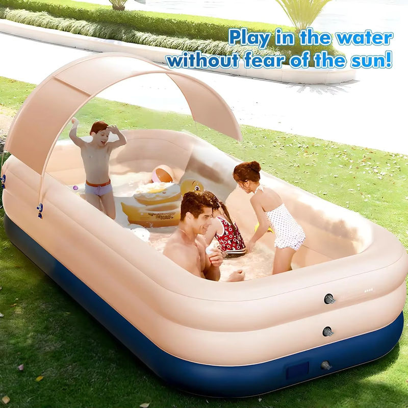 Aufblasbares Familien-Schwimmbad mit Baldachin und integrierter Batterie-Pumpe, rechteckig, Avocado Green, B: 210 cm, T: 182,88 cm, H: 60,96 cm - Bild 4