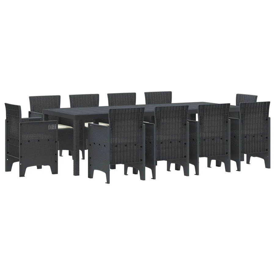 vidaXL 11-tlg Garten-Essgruppe aus Polyrattan mit Kissen in Anthrazit und Schwarz - Bild 2