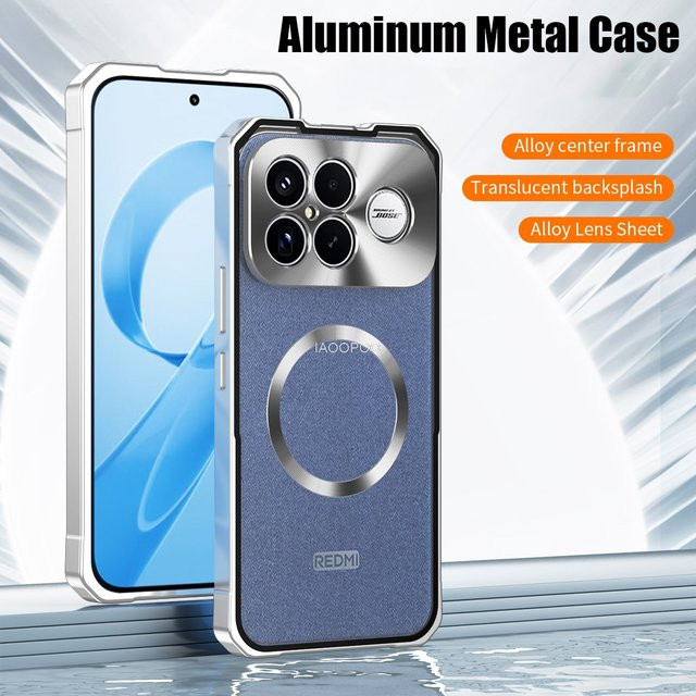 iAOOPOO Aluminium Metallrahmen PC Schutzhülle für POCO F8 Ultra F8 Pro X8 Pro Max mit magnetischem kabellosem Laden in Silber und Blau - Bild 1