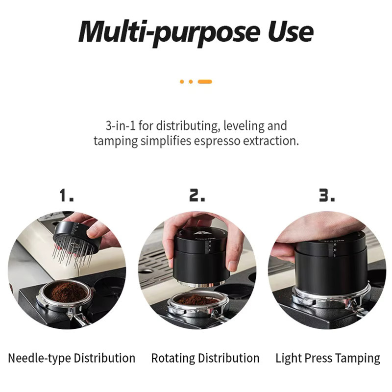 OANKR 2-in-1 Kaffeestampfer und Espresso WDT-Werkzeug Set in Schwarz aus Edelstahl für 51 mm, 53 mm und 58 mm Siebträger - Bild 4