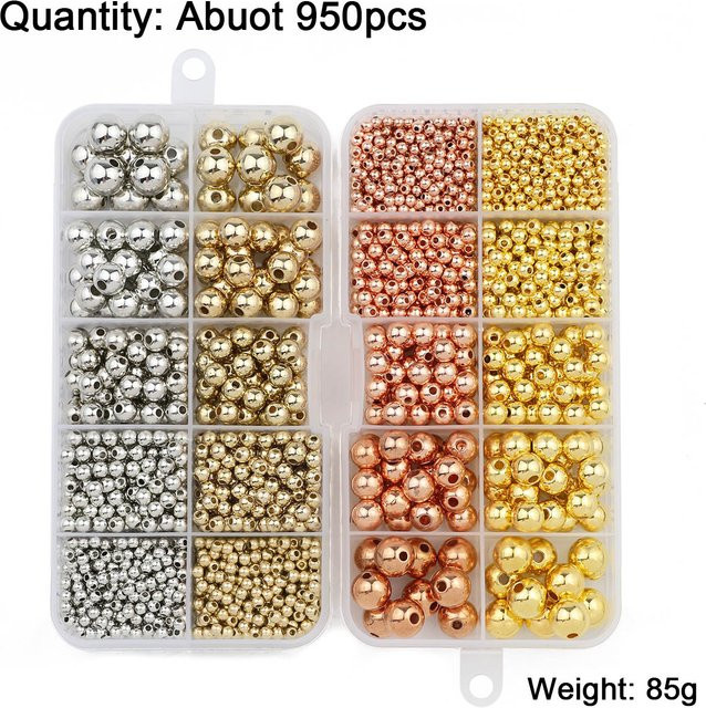 JHNBY Spacer Runde Lose Perlen DIY Set, Gold Silber Farbe - Bild 1