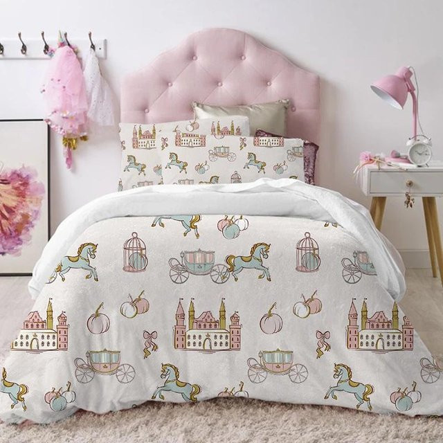 Allbestart Kinder Bettwäsche Set Prinzessin Schloss aus Mikrofaser, Farbe: Weiß, B/T/H: 150 x 200 cm - Bild 1