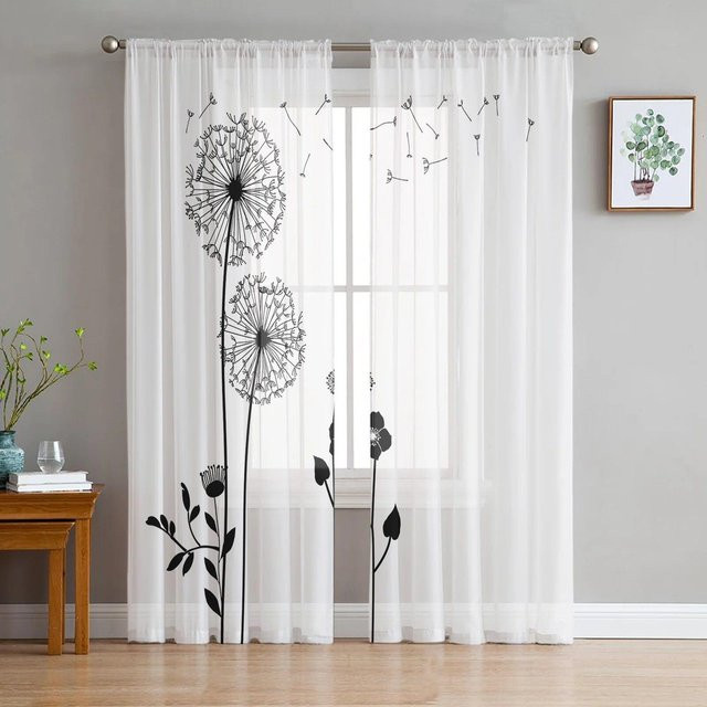 A Family Of Home Textiles Pusteblumen-Tüllvorhang in Weiß und Transparent mit floralem Design, Breite: 135 cm, Höhe: 183 cm - Bild 1