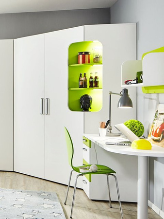 Eckleiderschrank Möbel Rudolf MAX-I in Multicolour mit Türen und offenen Regalen, H: 210 cm, B: 150 cm, T: 61 cm