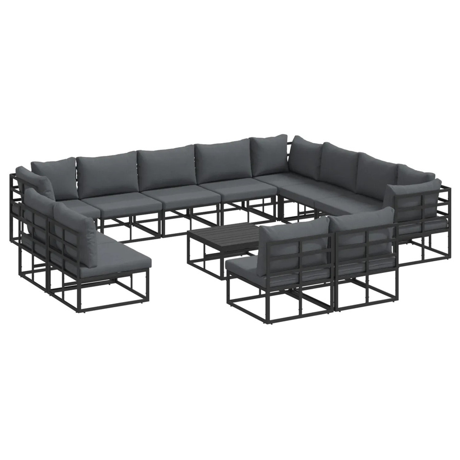 vidaXL Garten-Sofa-Set in U-Form aus pulverbeschichtetem Aluminium mit Kissen, 13-teilig, Schwarz - Bild 2