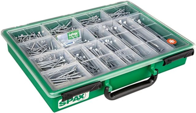 Spax Wirox TRX Torx Holzschrauben-Sortiment im Koffer, verzinkter Stahl, Grün, 387 Stück - Bild 1