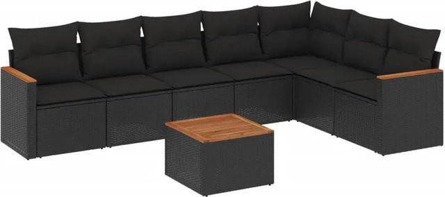 vidaXL 8-teilige Garten-Sofagarnitur mit Kissen aus Poly-Rattan und Akazienholz in Schwarz - Bild 1