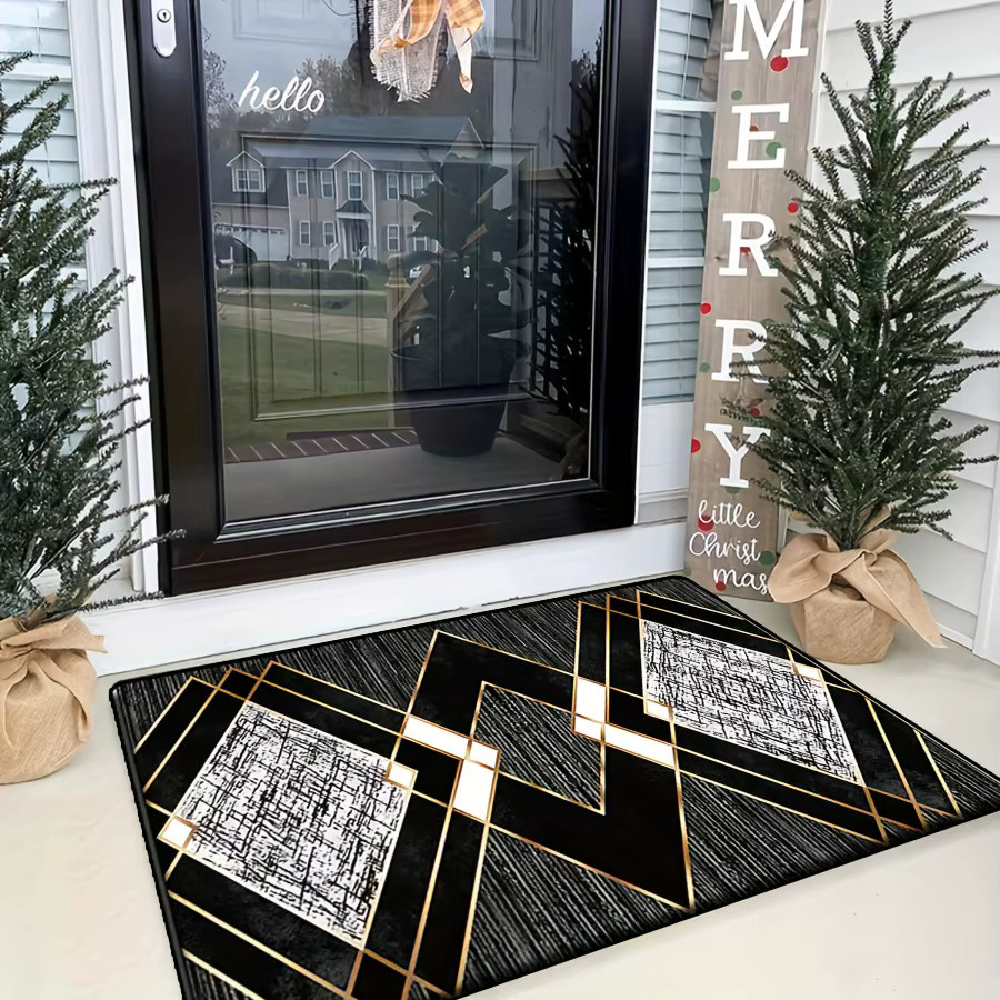 VIKAMA Geometrischer Teppich mit Diamantmuster in Schwarz und Grau, wetterfest, B/T: 60 x 40 cm - Bild 2
