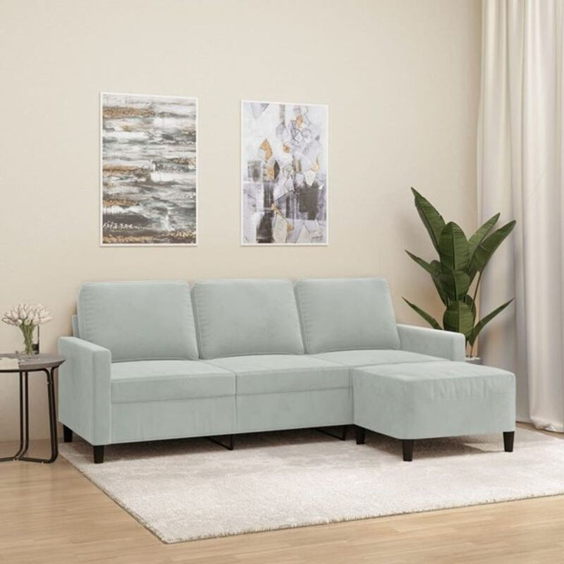 Modernes 3-Sitzer-Sofa mit Hocker aus Samt in Grau von vidaxl, Breite: 180 cm - Bild 1