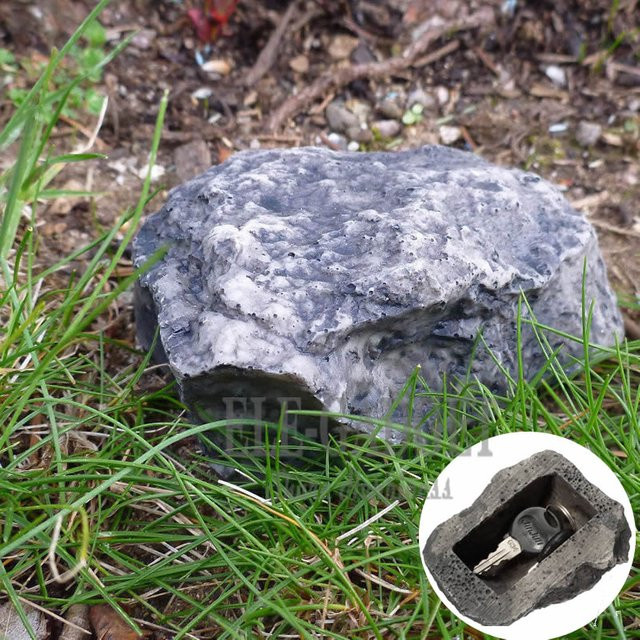 ELESABOX Schlüssel Safe in Stein Optik für den Garten in Grau, B/T/H: 16,1 x 10,1 x 6,9 cm - Bild 1
