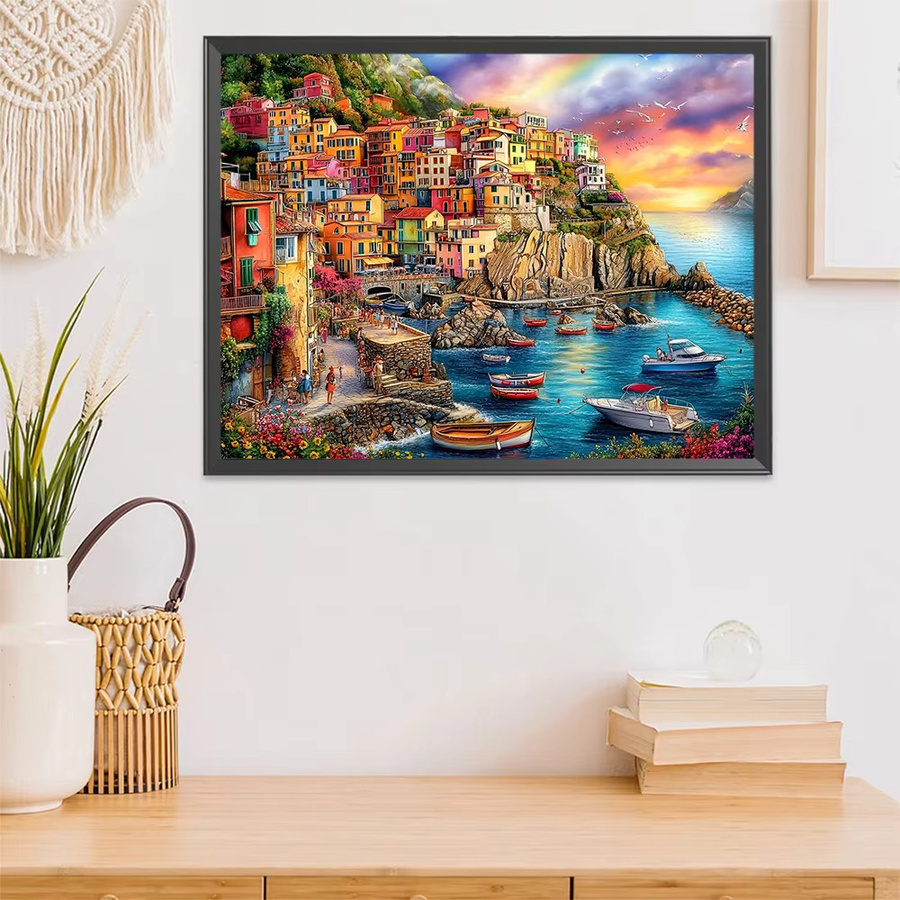 EverShine Diamant-Mosaik Meereslandschaft Stickerei mit Boot und Bergen, Multicolor, B: 30,0 cm, H: 20,0 cm - Bild 3
