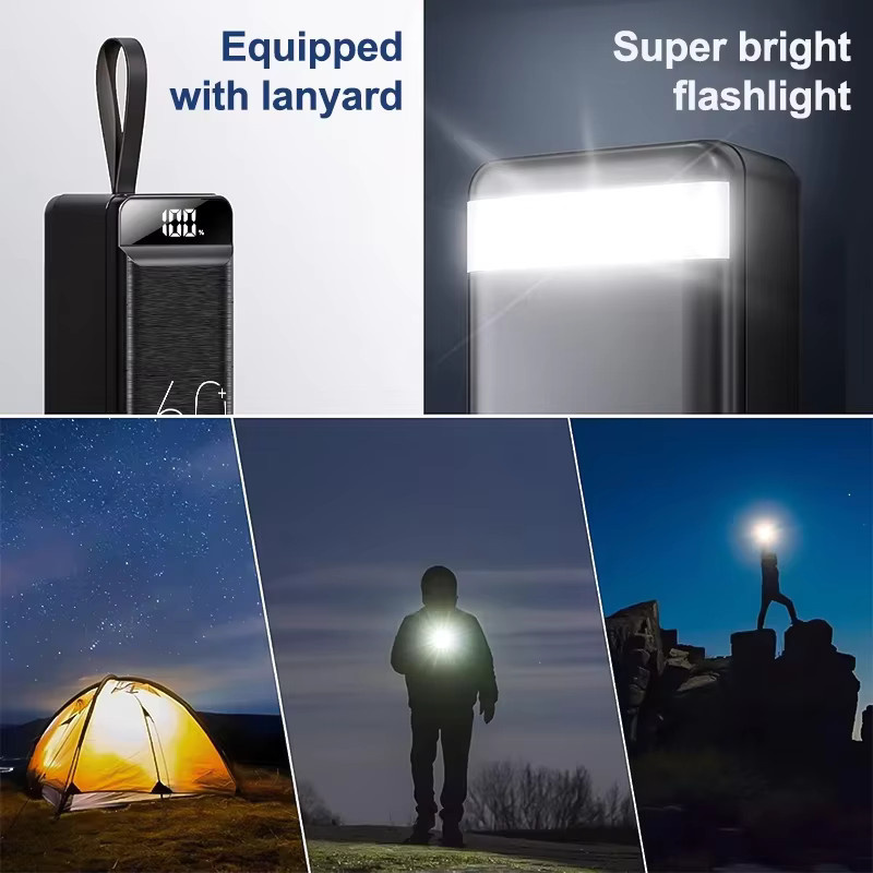 Hganus PowerBank mit 60000mAh Kapazität, 22,5W Schnellladung QC PD3.0, USB-C-Anschluss und Taschenlampe, Schwarz - Bild 7