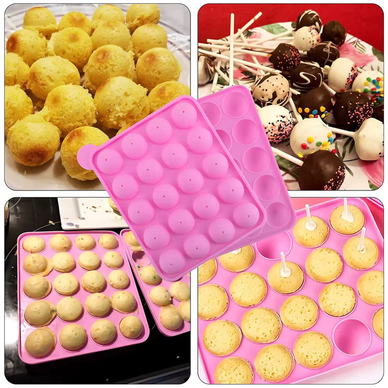 UNTIOR Silikon Cake Pop Form Set in Pink mit antihaftbeschichteter Oberfläche und Stäbchen für Schokolade, Lutscher und Süßigkeiten - Bild 3