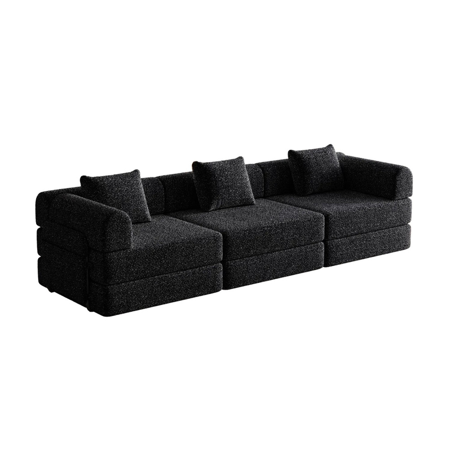 PXloue 3-Sitzer Schlafsofa 2 in 1 mit Bettfunktion und Stauraum, Chenille, Beige, Metallrahmen - Bild 2