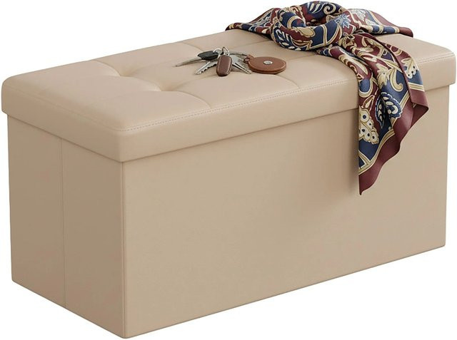 Relaxdays Sitzbank aus Kunstleder in Beige mit Stauraum, faltbar, B/T/H: 76 x 38 x 38 cm - Bild 1