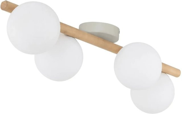 Licht-Erlebnisse Deckenleuchte modern 4-flammig mit Kugel-Schirmen aus Glas, Metall und Holz in Weiß und Holzoptik für G9 Leuchtmittel - Bild 1
