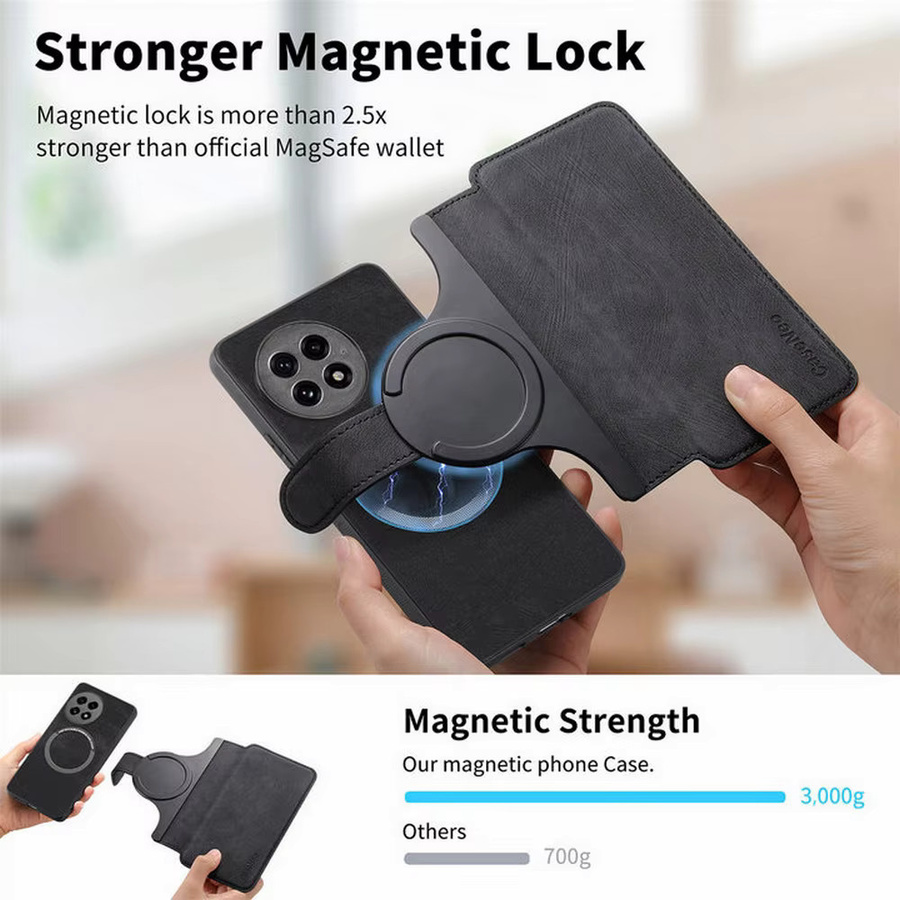 2-in-1 abnehmbare Leder-Brieftaschenhülle mit Magnetverschluss für OnePlus 15 5G, Luxus-Cover in Braun - Bild 1