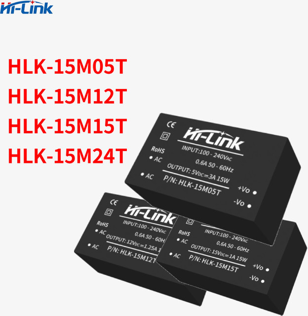 Hi-Link AC/DC-Leistungsmodul 15W-T-Serie in Schwarz, Eingangsspannung 100–240 VAC, Modelle 15M05T/15M12T/15M15T/15M24T - Bild 1