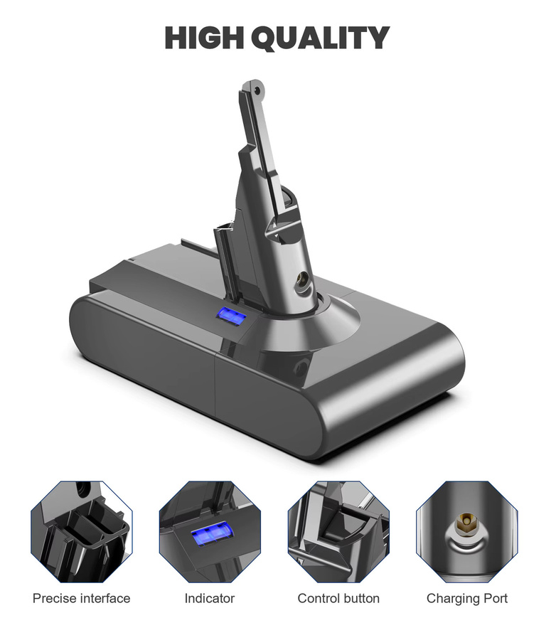 Bonacell Ersatzbatterie für Dyson V8 Absolute und V8 Fluffy, 6000 mAh Lithium-Ionen Akku mit 21700 Zellen, Grau - Bild 1