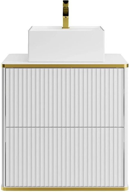 Vente-unique Einzelwaschtisch Keliza in Weiß mit Gold-Akzenten, modernes Design mit Streifendesign, B/T/H: 60 x 47 x 54 cm - Bild 1