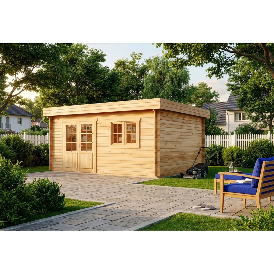Alpholz Gartenhaus Spree-28B aus Blockbohlen mit Pultdach, Farbe: Braun, B/T: 520 x 420 cm - Bild 2