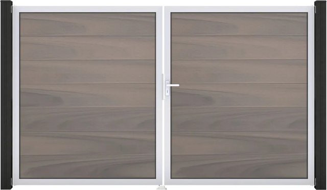 GroJa Steckzaun Tor Grande DIN Rechts EV1 Doppel-Tor Bi-Color Sand/Multicolor aus Aluminium und BPC - Bild 1
