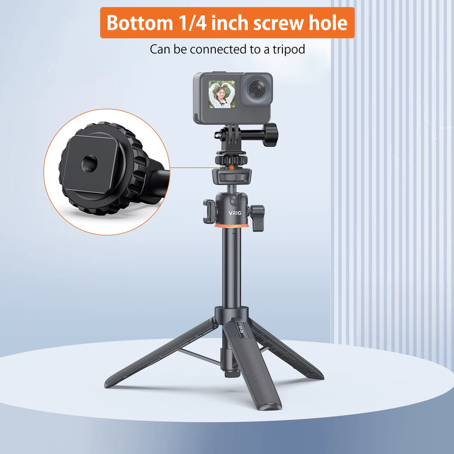 VRIG AC24 Stativhalterung mit 180 Grad Verstellbarkeit und Cold Shoe Mount Adapter für GoPro Hero 12, 11, 10 und 9, Schwarz - Bild 3
