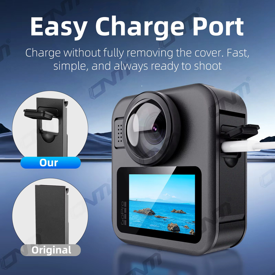 GoPro MAX Ersatz Batteriefach-Abdeckungsset in Schwarz mit Schnellverschluss und seitlicher Öffnung für deine Action Camera - Bild 2