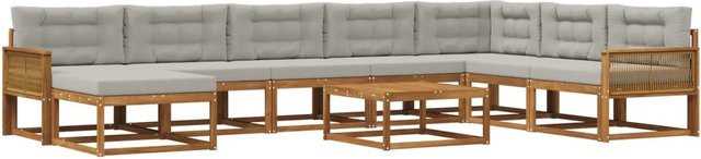 vidaXL Outdoor-Sofagarnitur L-Form aus Akazienholz mit 9 Kissen in Natur und Hellgrau - Bild 1