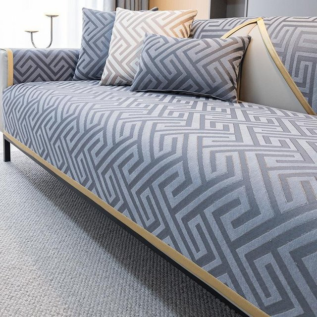 Super Six Chenille Jacquard Sofabezug in Grau, rutschfeste Sitzmatte für Sofa und Couch, B/B: 70 x 70 cm - Bild 1