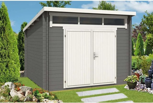 Alpholz Gartenhaus Maria-Optima Pultdach in Natur mit Fenstern und Schloss, B/T: 320 x 345 cm - Bild 1