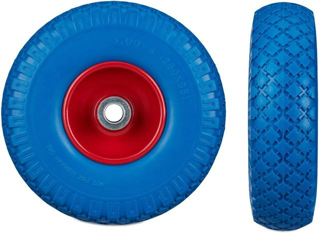 Relaxdays 2er Sackkarrenrad Set aus Stahl und PU-Gummi, Pannensicher, Farben: Blau und Rot, Durchmesser: 26 cm, Breite: 8,5 cm - Bild 1