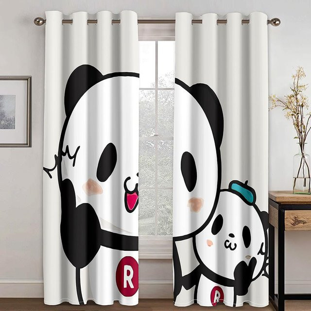 Yiran Furniture Panda Kinderzimmer Vorhänge mit Cartoon Animation, 2er Set, Polyester, semi-transparent, B: 50 cm, H: 130 cm, inklusive Haken - Bild 1