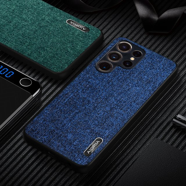 Samsung Galaxy S24 S23 S22 S21 Plus Ultra FE 5G Handyhülle mit Bling Bling Muster und Lederrückseite in Blau und Grün - Bild 1