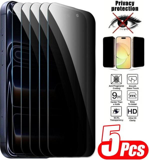 5 Stück SFHOMIE Anti-Spy Sichtschutzfolie aus gehärtetem Glas für iPhone 11 bis iPhone 17 Pro Max, transparent - Bild 1