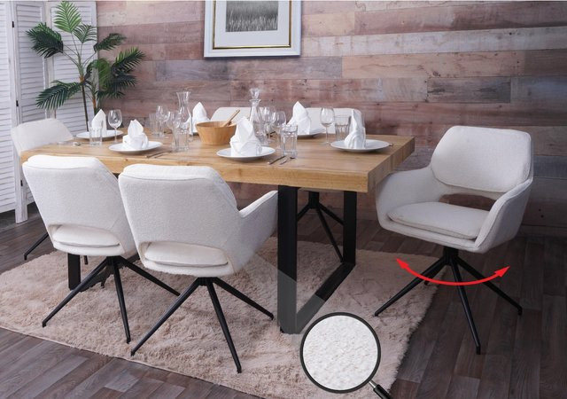6er-Set MCW Esszimmerstühle N74 mit Stoff Bouclé in Beige, drehbar mit Auto-Return Funktion - Bild 1