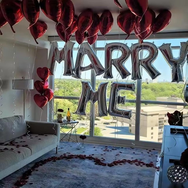 Marry Me Briefballons Set aus roter Aluminiumfolie mit Herz-Motiv für Verlobung, Valentinstag und Party-Dekoration - Bild 1