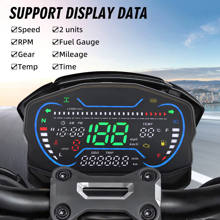 RYSJM Digitaler Motorrad-Tachometer mit GPS-Geschwindigkeitsmesser und Drehzahlmesser bis 12000 U/min in Schwarz - Bild 3