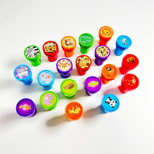 20 Stück Selbstfärbende Wildtier-Stempel für Kinder, Dschungel-Abenteuer Party Set mit gemischten Tieren in Multicolor - Bild 1