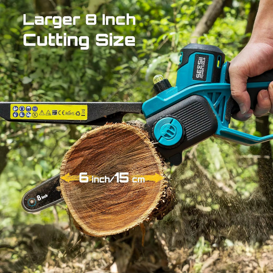 Seesii Akku-Kettensäge mit bürstenlosem Motor für Gartenpflege und Holzbearbeitung inklusive 2x 4000mAh Akkus und werkzeugloser Schmierung - Bild 5