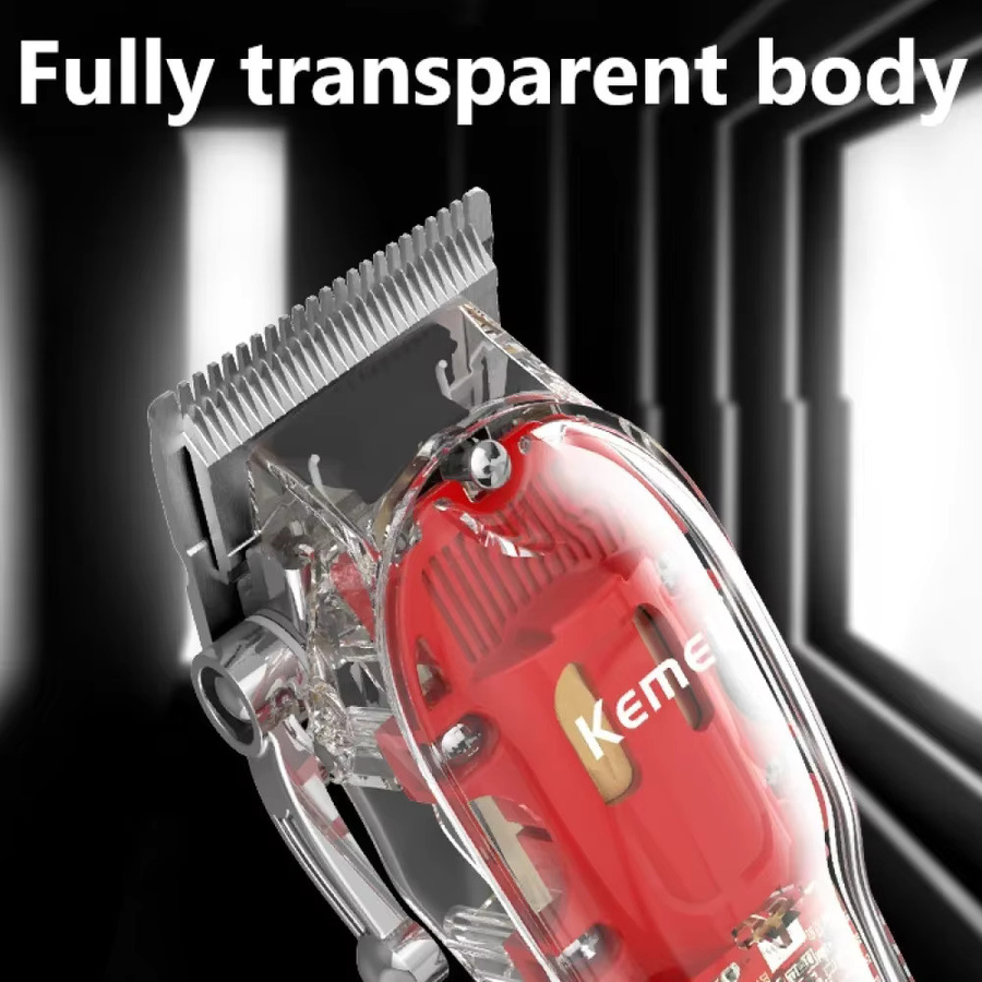 Kemei Haarschneidemaschine, kabelloser Trimmer, Unisex, transparent, rot - Bild 5