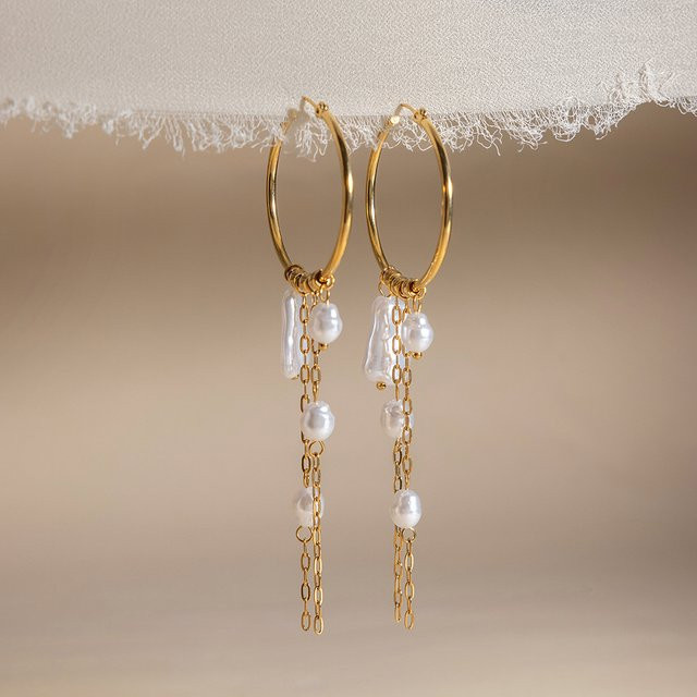 SLOONGJEWELRY Ohrringe Edelstahl, 18K Vergoldet, Perle, Gold, Unisex - Bild 1