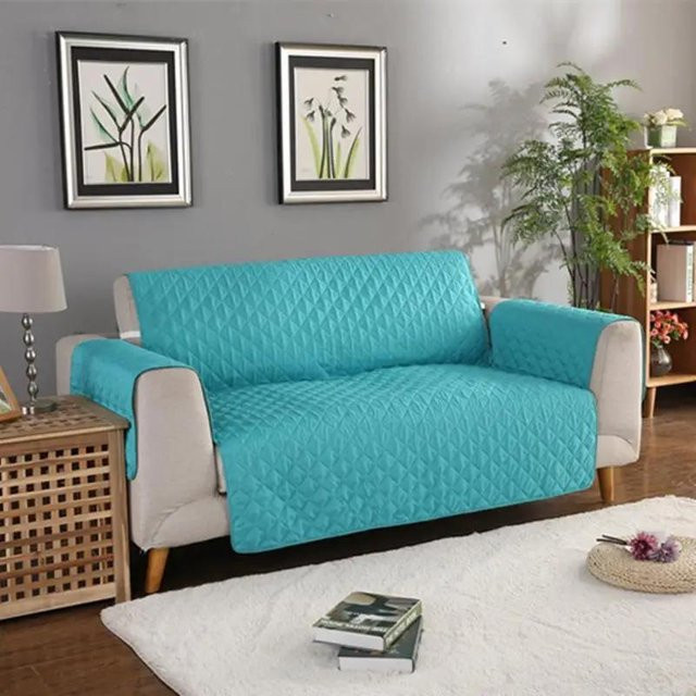 Wasserdichte und rutschfeste Sofa-Schutzhülle in Türkis mit Diamantgitter-Steppung, B/T/H: 55 x 195 cm - Bild 1