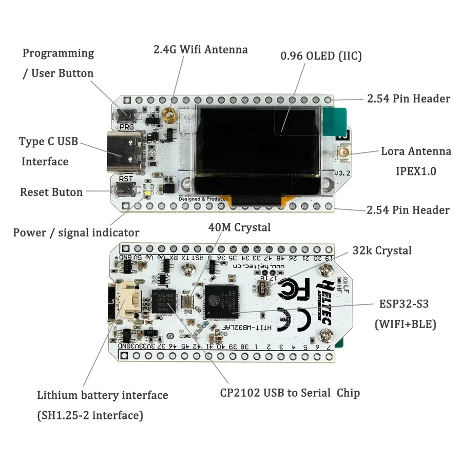 Heltec LoRa32 V3 Entwicklungsboard mit SX1262, 0,96 Zoll OLED Display, Bluetooth und WiFi für Arduino IOT Meshtastic - Bild 2