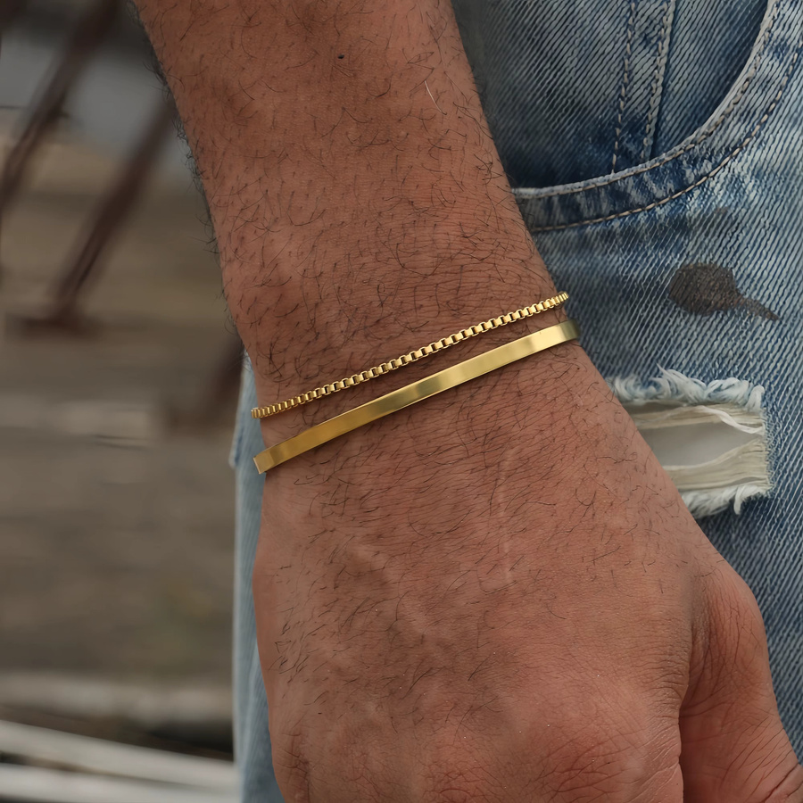 FOMALHAUT Kettenarmband Edelstahl, Gold, Herren, 3mm - Bild 1