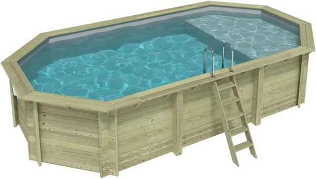 ALTANKA Holzpool Nemo achteckiger Aufstellpool aus Kiefernholz in Grau mit Liegefläche B: 730 cm, T: 397 cm, H: 145 cm - Bild 1