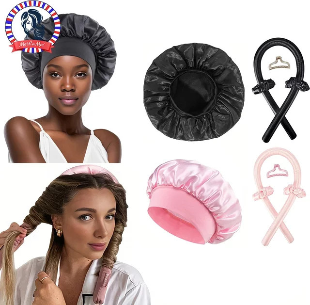 Heatless Haar Curler und Satin Schlafmütze Set, Unisex - Bild 1