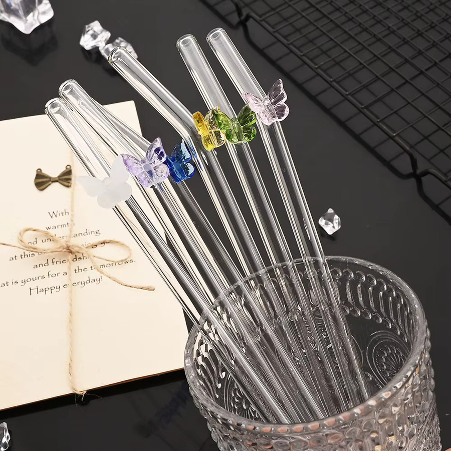 5 Stück Glasstrohhalme von uniturcky aus Borosilikatglas in Transparent und Pink für Cocktails, Smoothies und Säfte - Bild 3