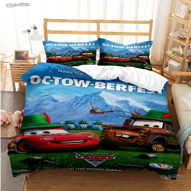 Pixar McQueen Auto Bettwäsche-Set mit Bettbezug und Kissenbezügen, Mehrfarbig, B/H: 140 x 210 cm - Bild 1